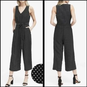 0 women BANANA REPUBLIC black white polka dot jumpsuit crop wide leg sleeveless